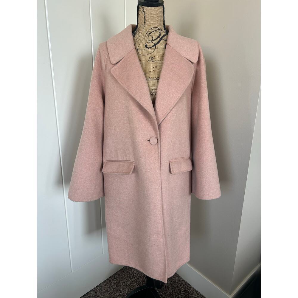 Badgley Mischka Blush Pink Wool-Blend Single-Button Coat